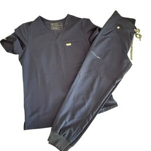 FIGS Navy Blue Scrub Set Technical Collection V-Neck Top & Jogger Pants Small